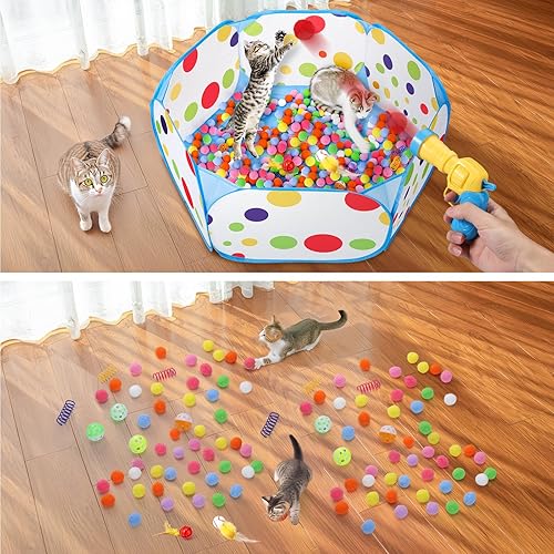 Miniatura 6 de Palksky Juguetes interactivos para gatos con hoyo de bolas para gatos, bolas de juguete, lanzador de bolas, juguetes de primavera para gatos