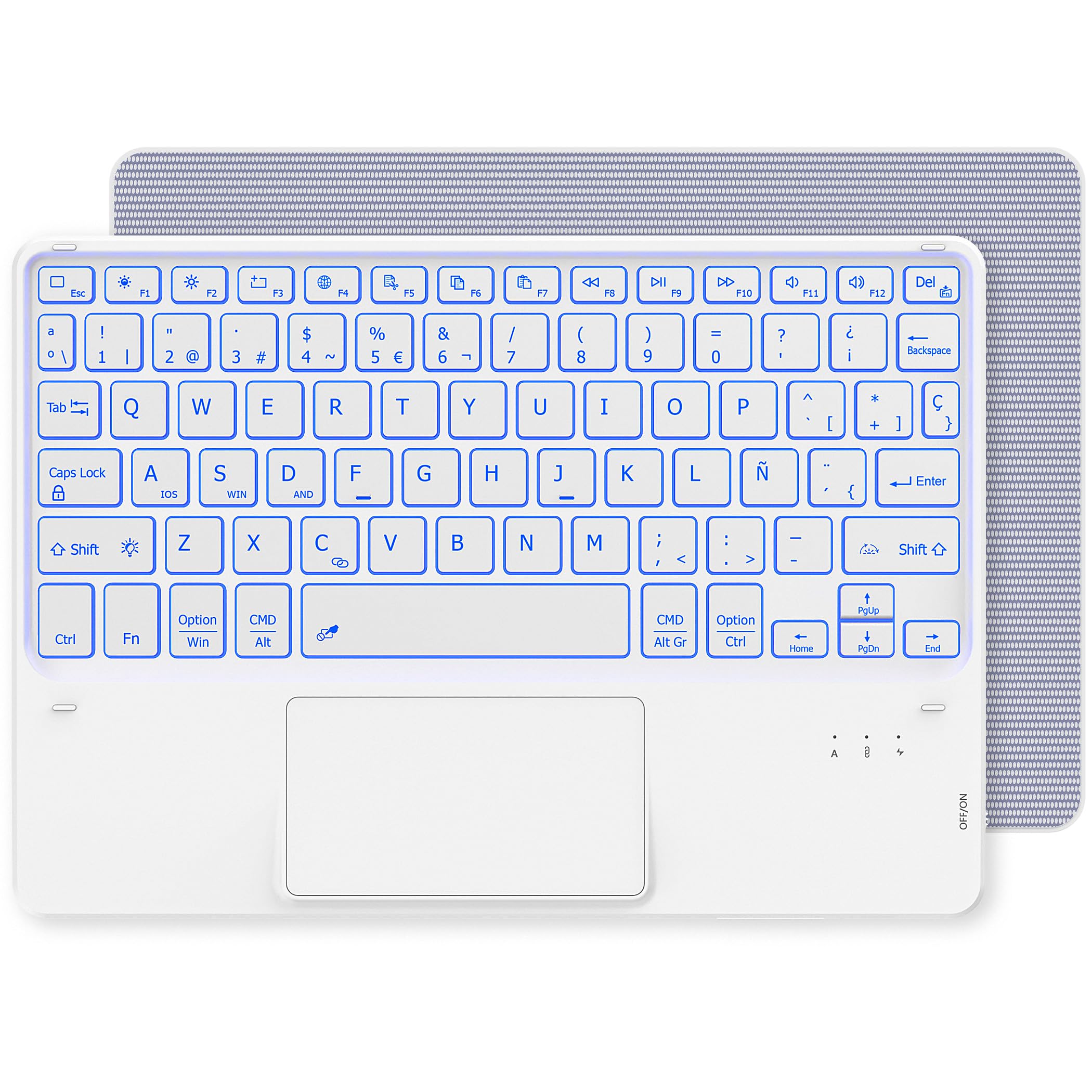 CACOE Teclado con TouchPad, Teclado Bluetooth Inalámbrico de 10 Pulgadas, [Español] Delgado y Ligero para iPad, iPad Air, Android Samsung Tablet, Xiaomi Pad, Huawei, Lenovo, Blanco Global Recycled Standard Global Recycled Standard Global Recycled Standard