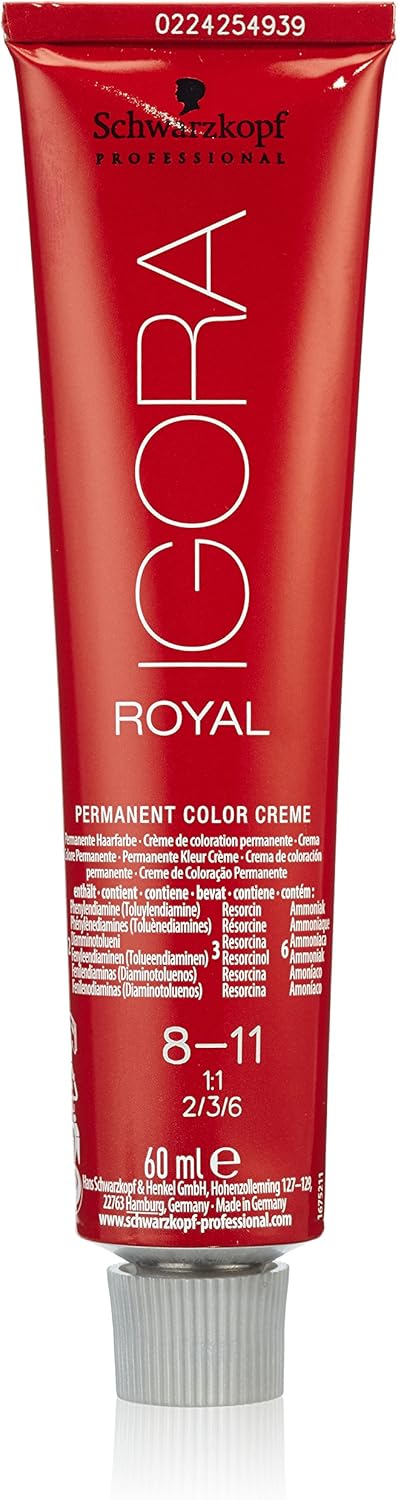 Schwarzkopf Igora Royal Premium Hair Dye, Pack of 1 (1 x 60 ml) 8-11 Light Blonde Cendré Extra