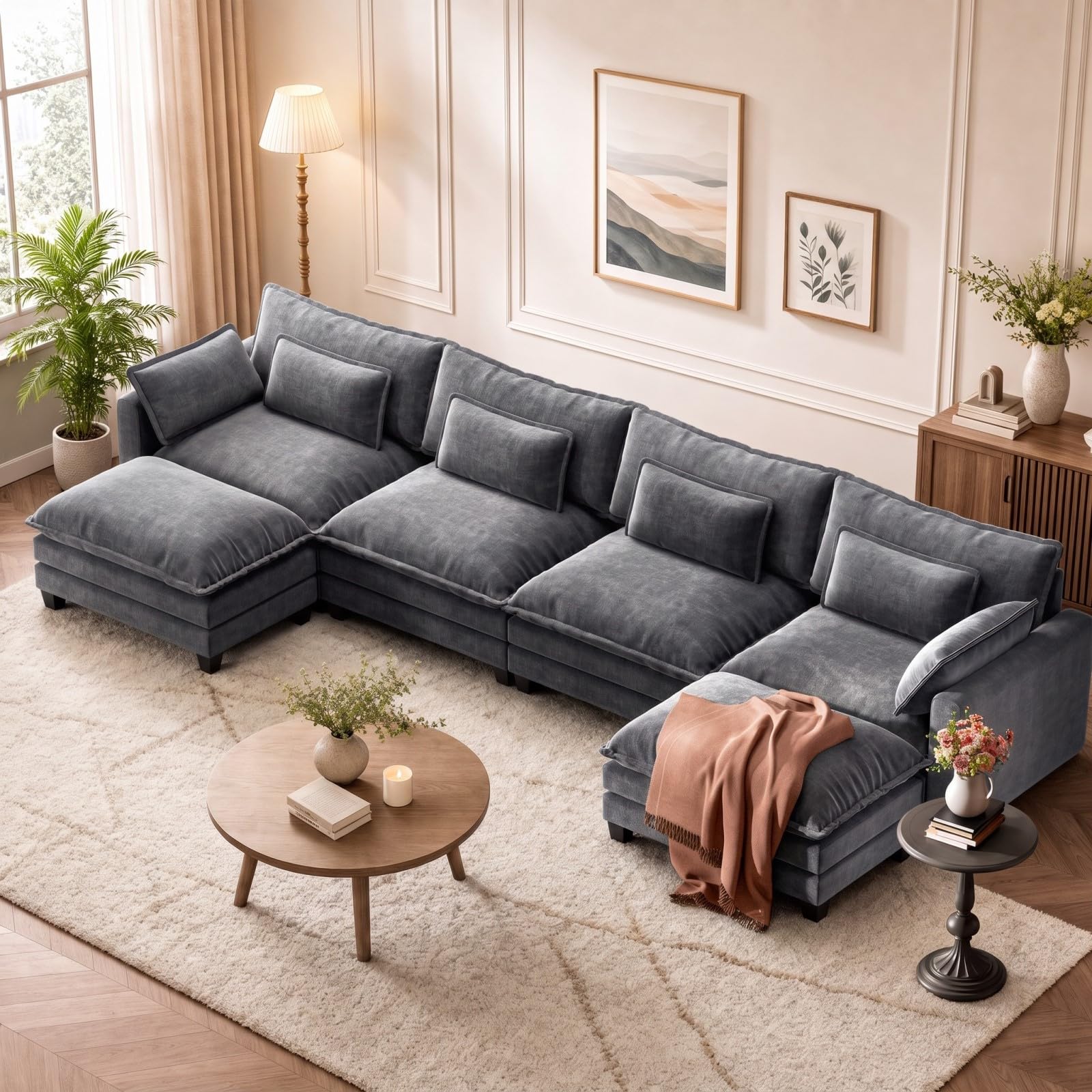 Photo 1 of Marsail 145.6" Modular Sectional Sofa, 6-Seat Deep Seat Couch, Grey