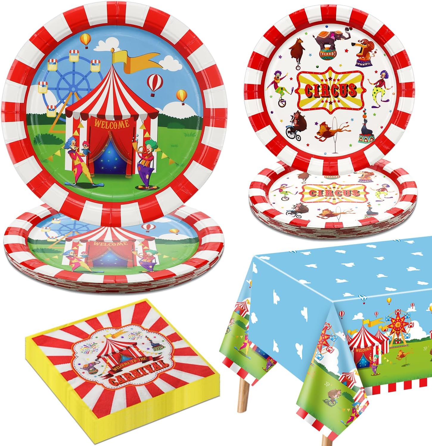 QUERICKY Carnival party decorations for 20 guests, including paper plates, tablecloth, napkins for circus carnival party decorations, children's birthday party