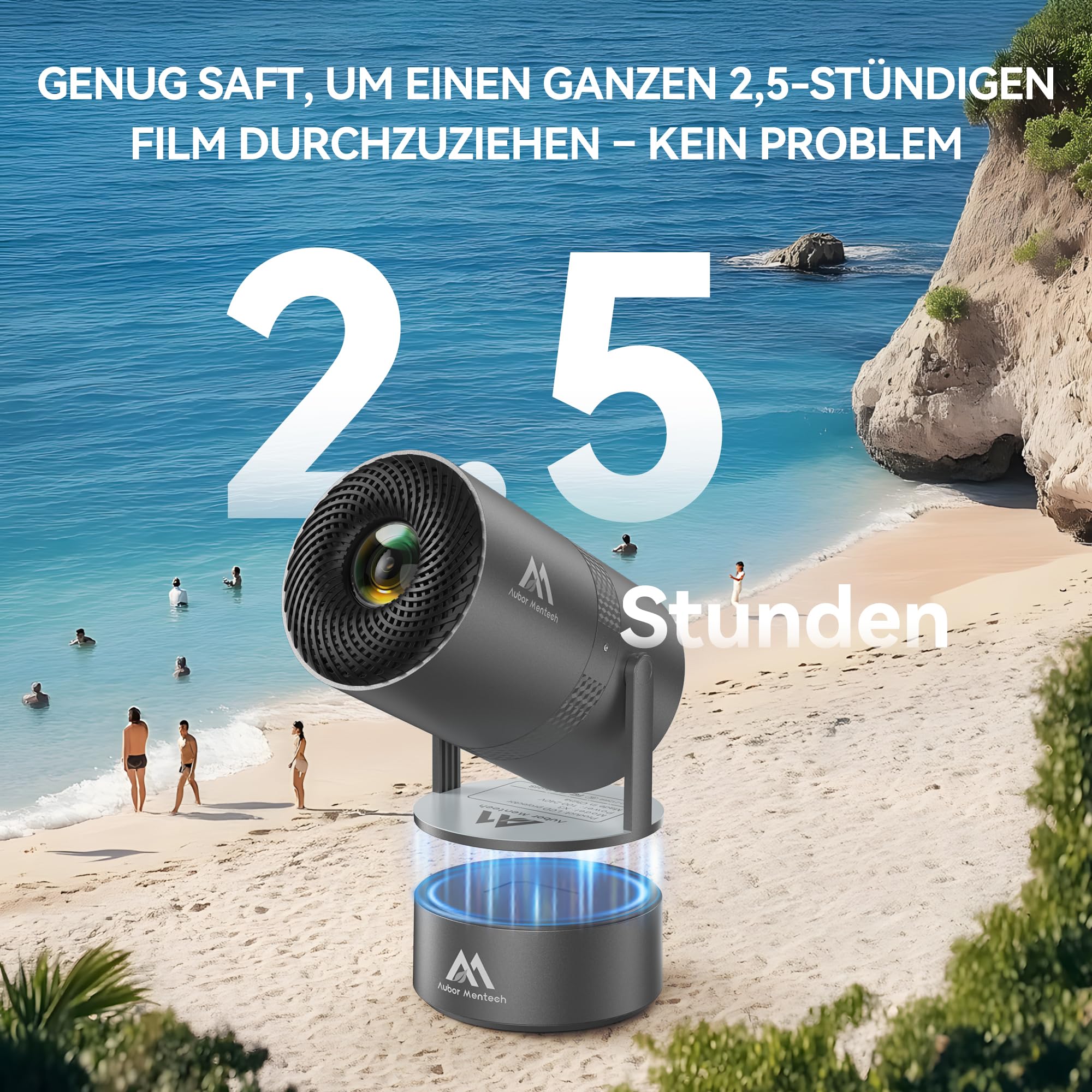 [Batterie intégrée] Aubor Mentech Mini vidéoprojecteur 4K Home Cinéma, Mini projecteur, vidéoprojecteur WiFi6 et BT5.2 avec Android OS, correction trapézoïdale automatique, angle de 180 degrés, écran