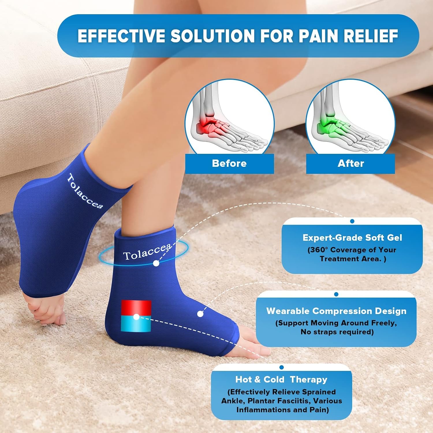 Ankle Foot Ice Pack Wrap for Injuries, Reusable Gel Cold Pack with Cold Compression Therapy, Hot & Cold Therapy Flexible Cold Pack for Achilles Tendonitis,Plantar Fasciitis,Foot Heel