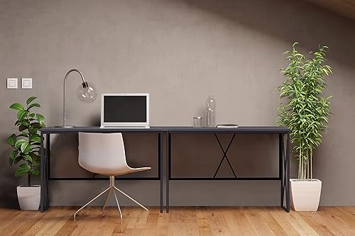 Miniatura 12 de Leick Home 70002-BLKNK X - Escritorio plegable para computadora, diseño moderno de espiga gris/negro mate