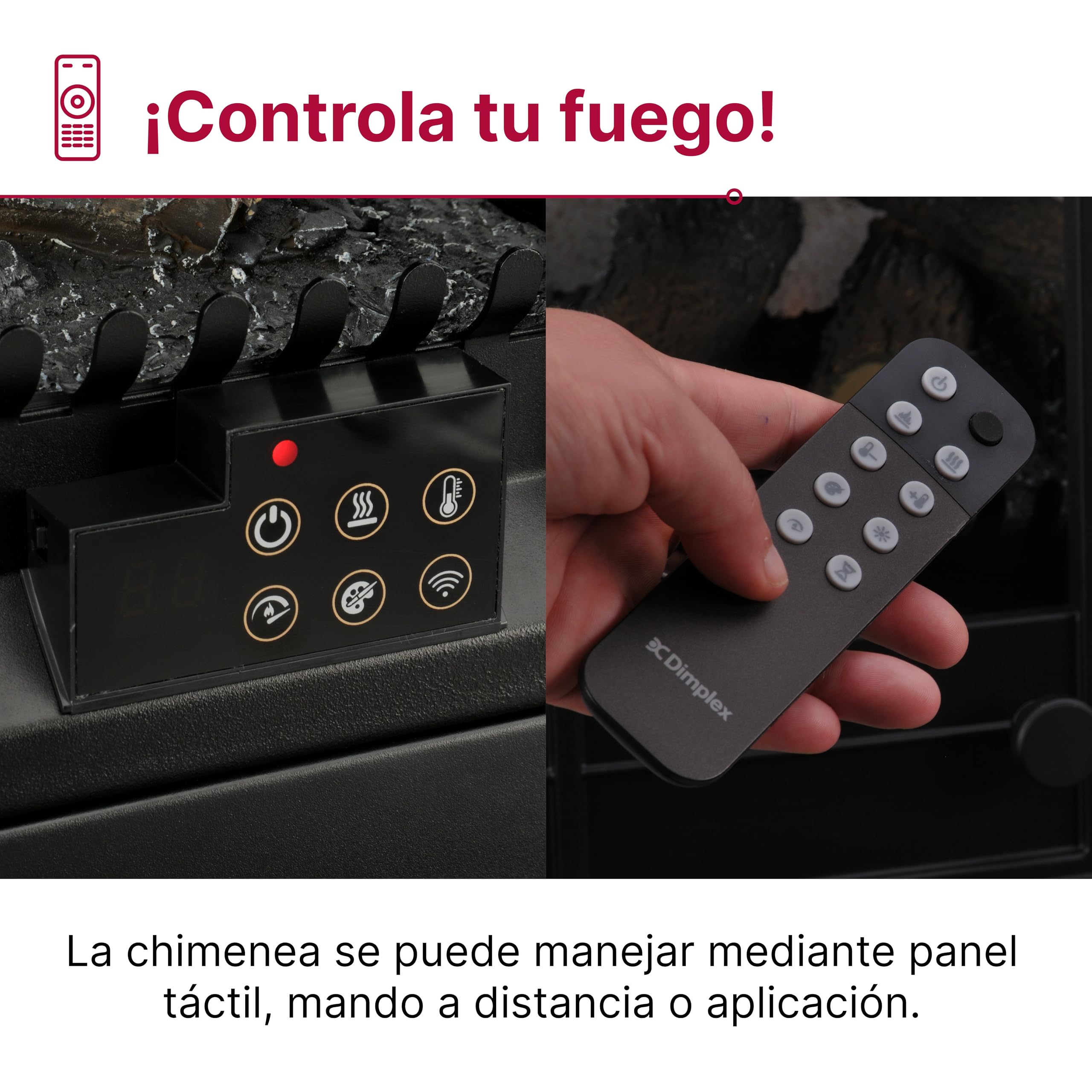 Dimplex Emberly Chimenea Electrica Â– Chimenea Electrica Decorativa de Tres Lados con Calefactor y Efecto de Llama Optiflame Â– Calefactor de 2 kW Activable Â– Inluye Mando a Distancia y App