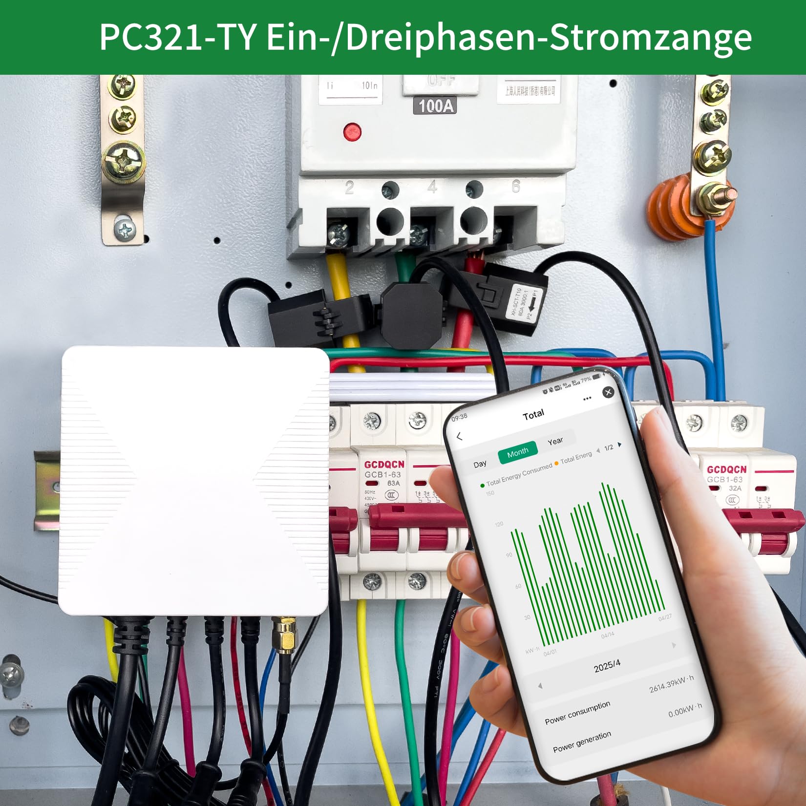 OWON Tuya Smart Home 3 Phasen WLAN Energiemonitor, 1 oder3Phasen bidirektionaler Leistungsmesser mit 3 x 80A Klemme, Solar/Netzmessung, Echtzeit Stromzähler, (O-321-80A-New)