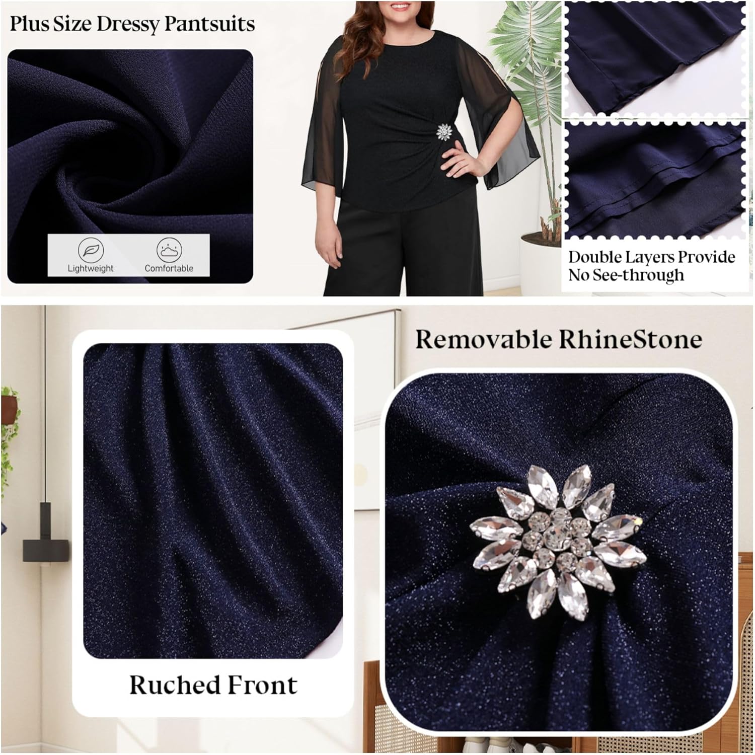 AOVDE Plus Size Pant Suits Mother of Bride Dressy Pant Suits 2 Piece Outfits with Pockets for Women Wedding Guest