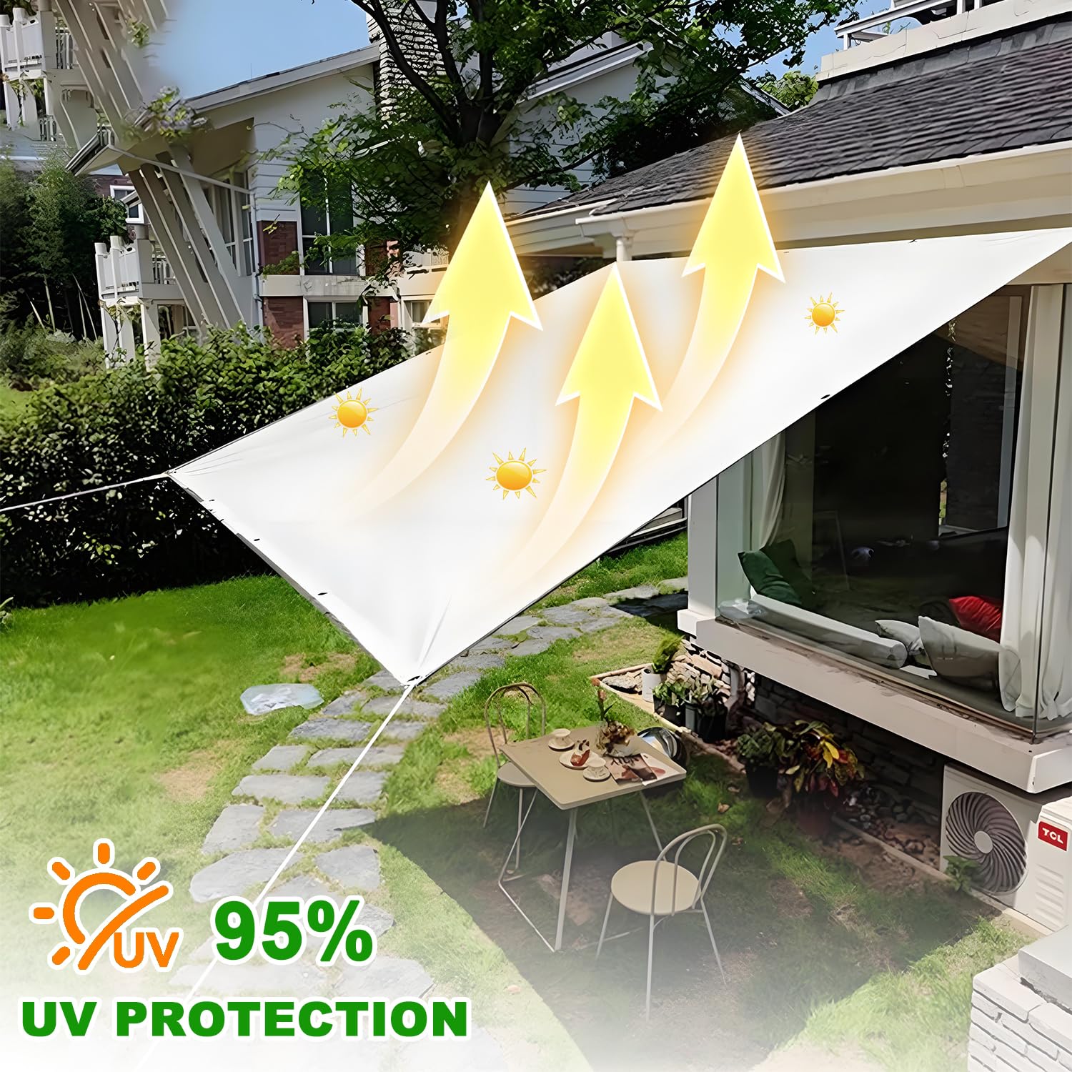Sonnensegel Wasserdicht Rechteckig, Schattentuch UV-Schutz Sunsegel Reißfest Maschinenwäsche mit Ösen und Seil für Garten Balkon Terrasse Zaunblende AußEnbereich Schwimmbad 3x3M - Sandfarbe