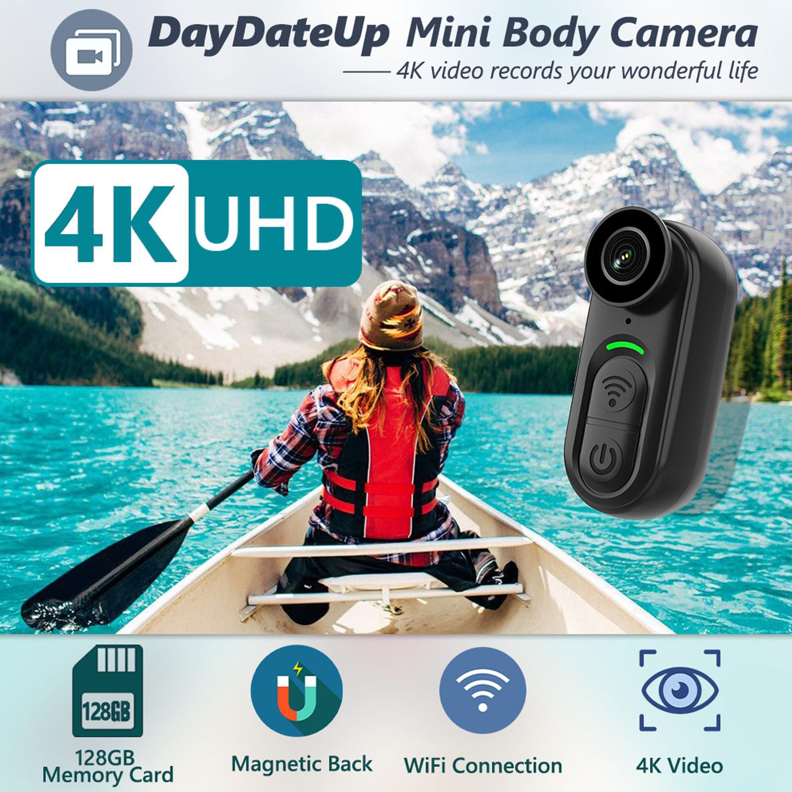 Akozon Videocamera Indossabile con Videocamera 4K FHD Grandangolare WiFi Sport POV Cam per Vlog Escursioni in Bicicletta