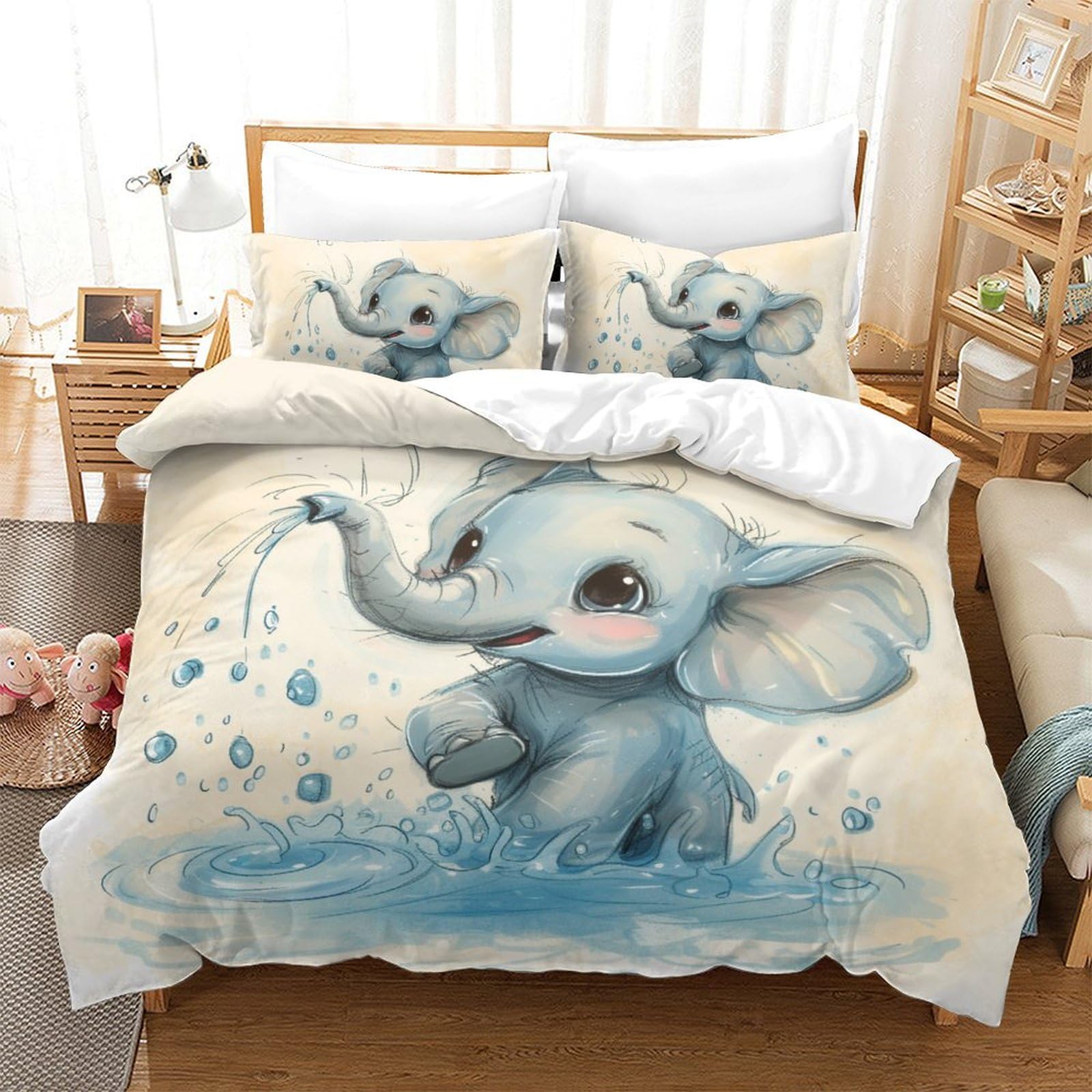 Housse de Couette Anti-Plis Super Douce 200x200 Éléphants Fourmis