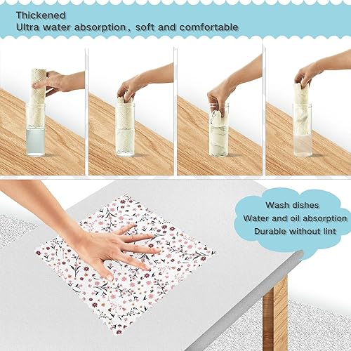 Miniatura 4 de Pink Red Flowers Country Cotton Decor Microfiber Dish Towels for Kitchen Absorbent Set of 6 Microfiber Absorbant Towel for Restaurant Coffee