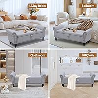 Vista 45 de Babion Banco otomano de almacenamiento con brazos, banco de extremo de cama para dormitorio, banco de almacenamiento con botones para entrada, sala