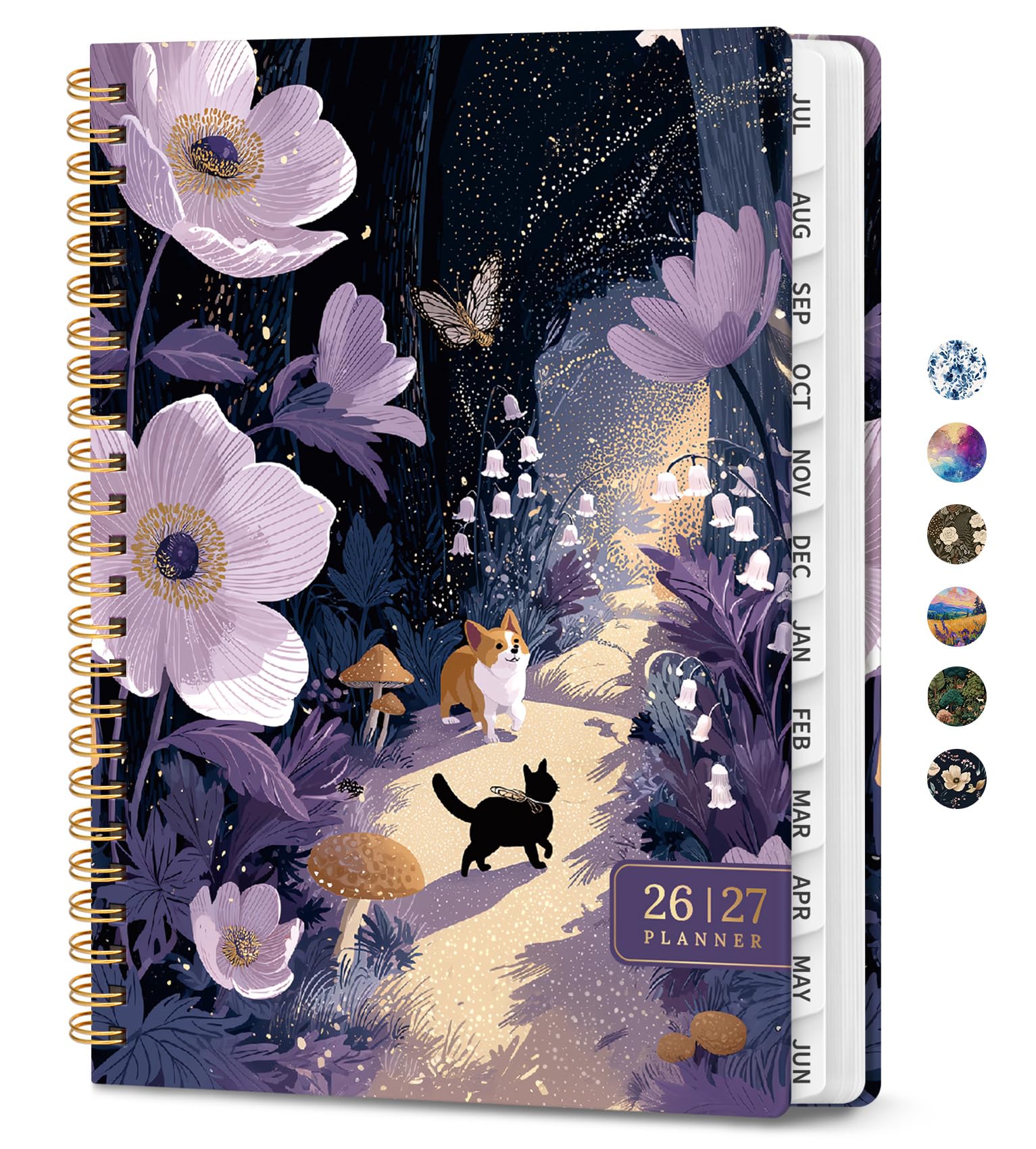 Planer 2026-2027, Akademischer Planer, Wochen- und Monatskalender, Juli 2026 - Juni 2027, Hardcover Planer mit Registerkarten und Tasche, Spiralbindung, Agenda-Buch für Schüler & Lehrer, 16 x 21,6 cm