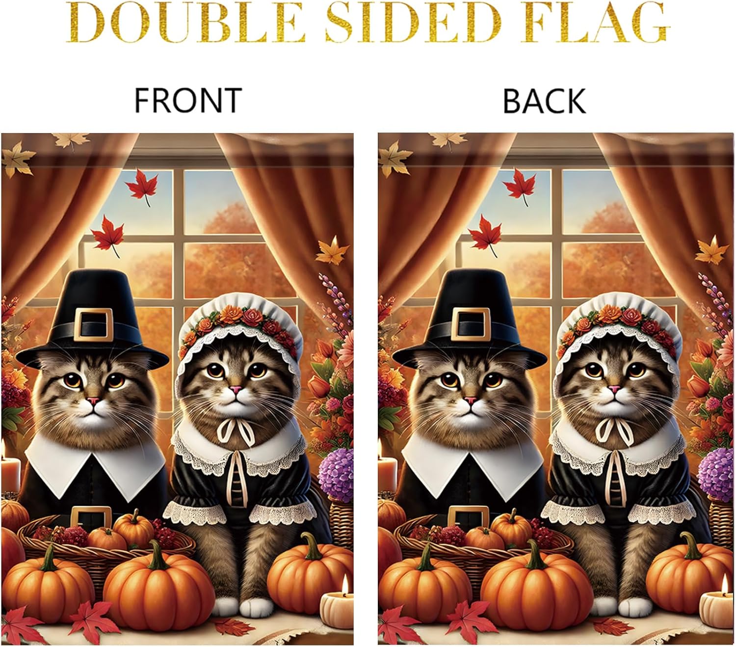 Thanksgiving Garden Flag 12x18 Inch Pilgrim Cats with Pumpkins and Fall Decor Autumn Seasonal Outdoor Yard Porch Lawn Banner - Image 7