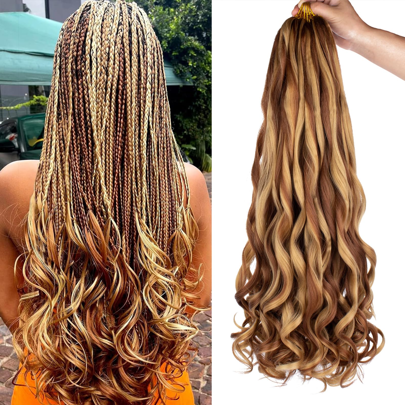 Mscat 22 Inch 8 Packs Pre Stretched French Curly Braiding Hair Loose Wave Bouncy Hair Extensions 27M30#, 22 Inch (Pack of 8)