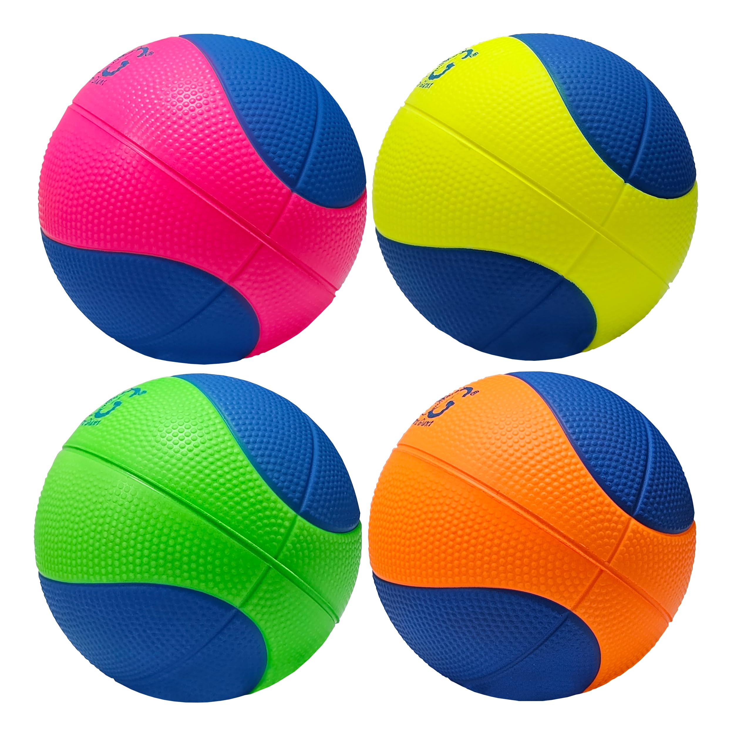 Macro Giant 6 Inch (Dia.) PU Foam Basketball, Set of 4, Neon Colors, Bouncing, Beginner, Training Practice, Playground, Preschool, Kindergarten