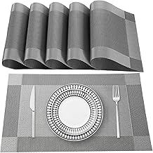 Lumaca Washable American Placemats, Set of 6 Breakfast Placemats, Made of 70% PVC and 30% Polyester, Non-Slip, Heat Resistant for Kitchen Table, Grey