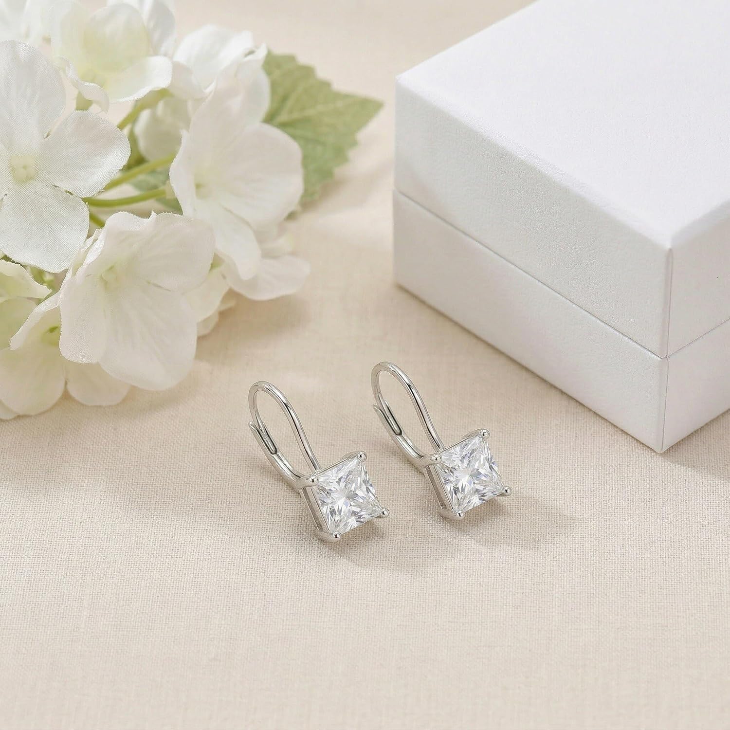 YFN Moissanite Earrings 18K White Gold Plated 925 Sterling Silver D Color VVS1 Clarity Lab-Grown Moissanite Dangle Drop Leverback Earrings Jewelry Valentine Anniversary Birthday Gifts for Women