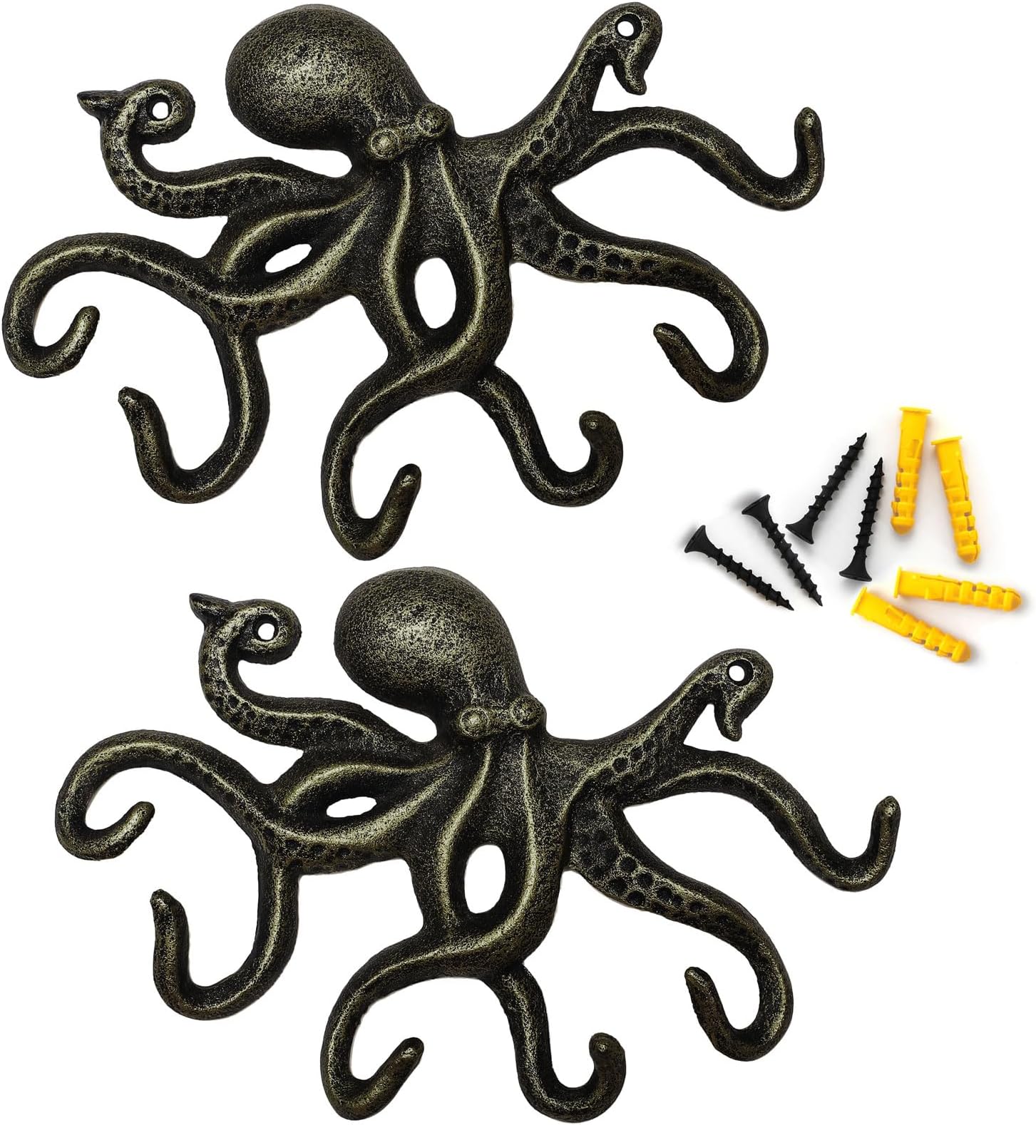Wall Hooks for Hanging, Iron Octopus Key Holder for Wall, Decorative Hooks 2Pcs - Bronze