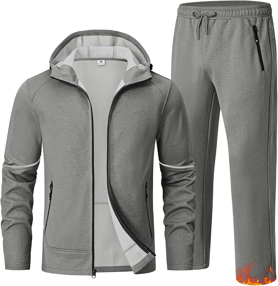 Conjunto de 2 peças de agasalho masculino forrado com lã, roupa de treino casual de inverno com zíper