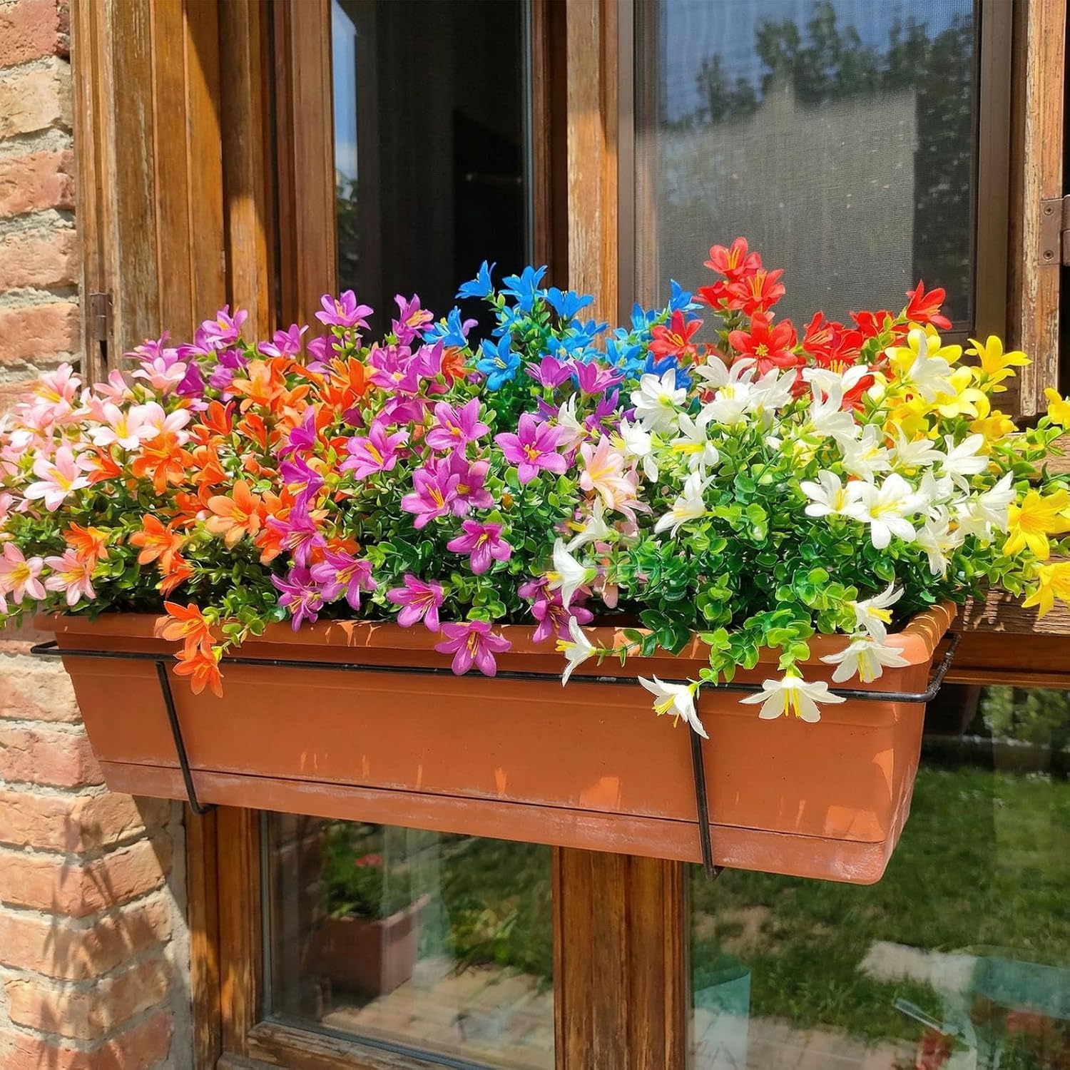 16 Bundles Artificial Flowers, 8 Colors Fake Lilies Silk Flower Plants with 21 Heads per Bouquet for Indoor/Outdoor Wedding Home Vases Floral Arrangements Decor, Mix