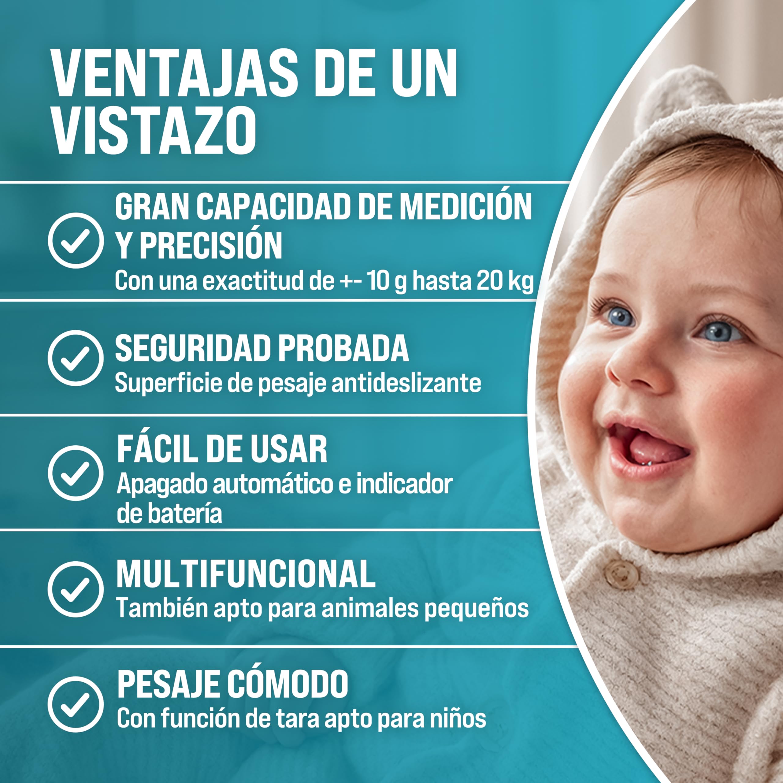 MONZANA® Báscula Bebé Digital hasta 20Kg Superficie Apoyo Amplia Segura Antideslizante Pantalla LED Apagado Automático Función Tara y Retención Recién Nacidos Mascotas Pequeñas