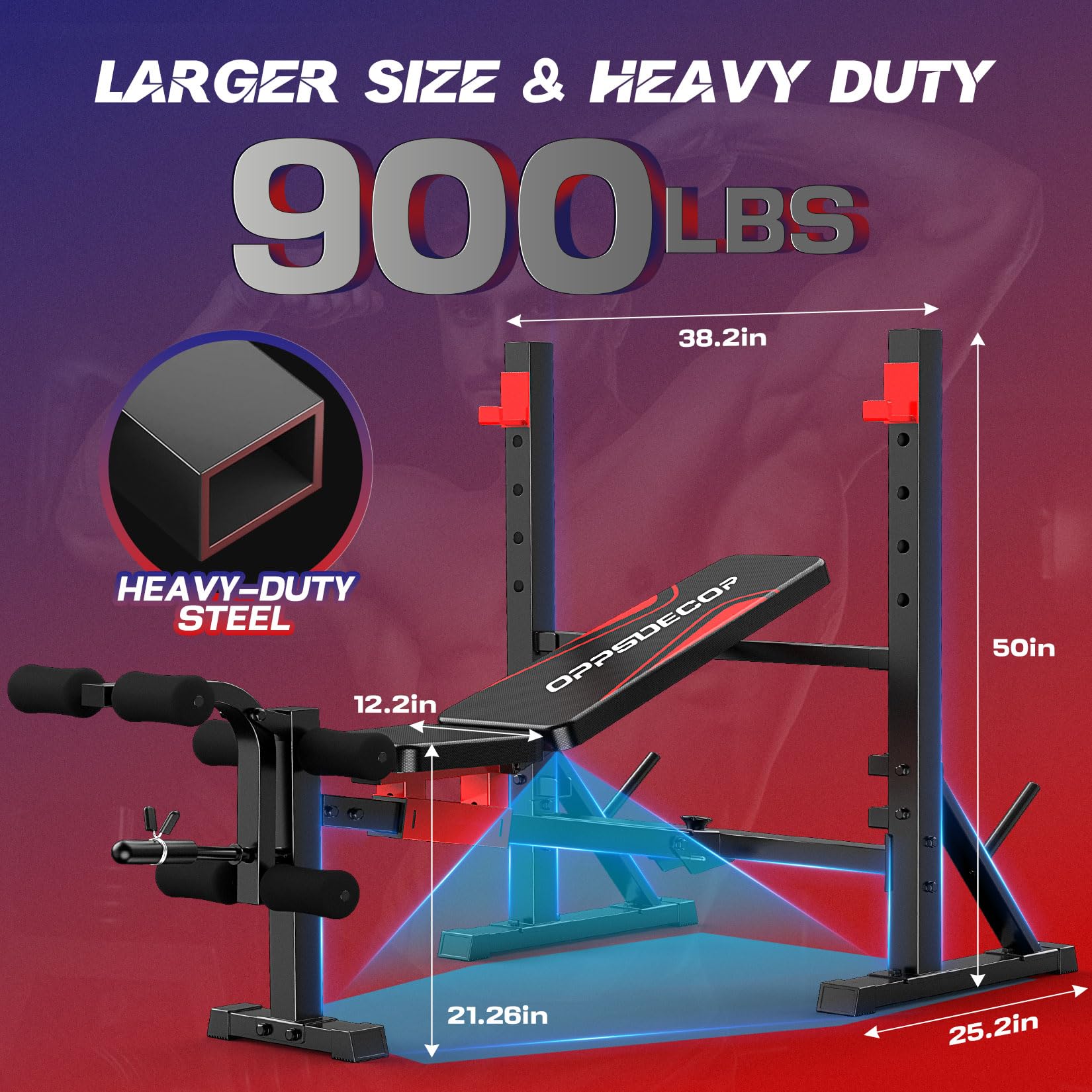 900 LBS Weight Bench Set with Squat Rack, Adjustable Bench Press Set with Leg Extension and Leg Curl, Foldable Flat/Incline/Decline Workout Bench for Home Gym