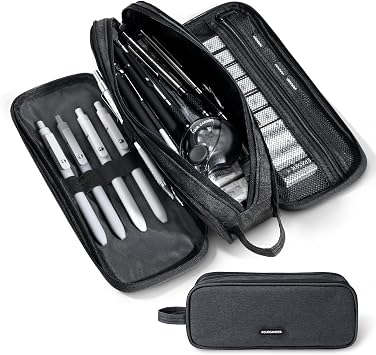 Four Candies Large Pencil Case, 3 Compartment Pencil Bag Black