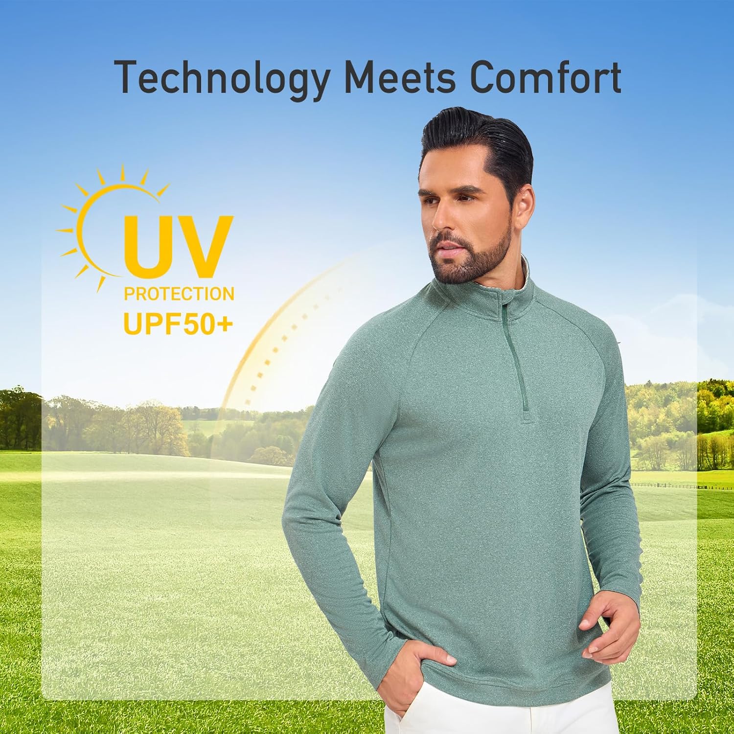 UPF 50+ Performance Polo Shirt for Men, Long Sleeve 1/4 Zip with Brushed Stretch Fabric for Golf Business Casual - Image 5