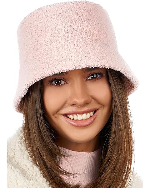 White Fuzzy Bucket Hat for Women - Winter Faux Fur Bucket Hat - Fluffy Sherpa Bucke...