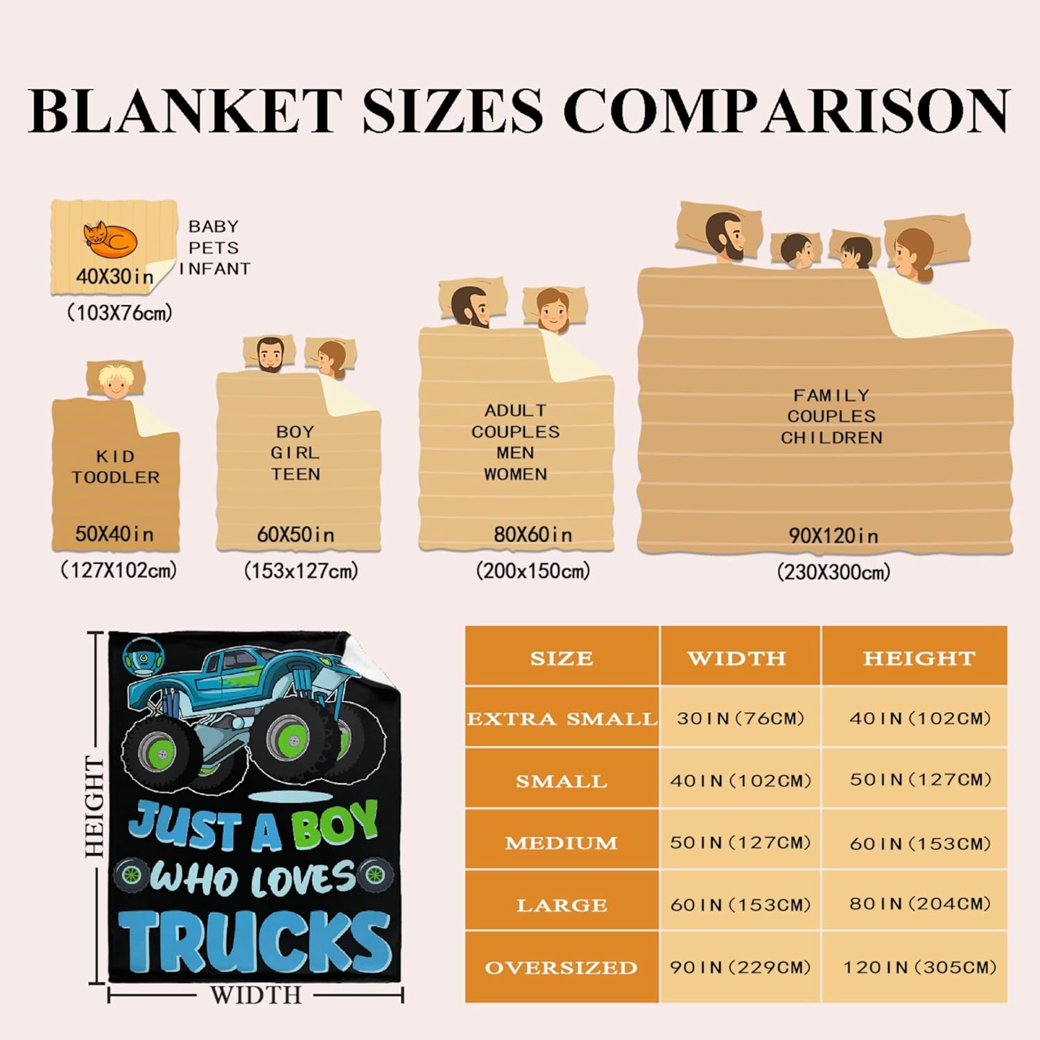 Just A Boy Who Loves Trucks Throw Blanket Lightweight Blanket Gift for Girls Boys Soft Funny Animal Blanket for Bed Couch Sofa Chairs—All Season 40''x50'' for Kids/Children - Image 7