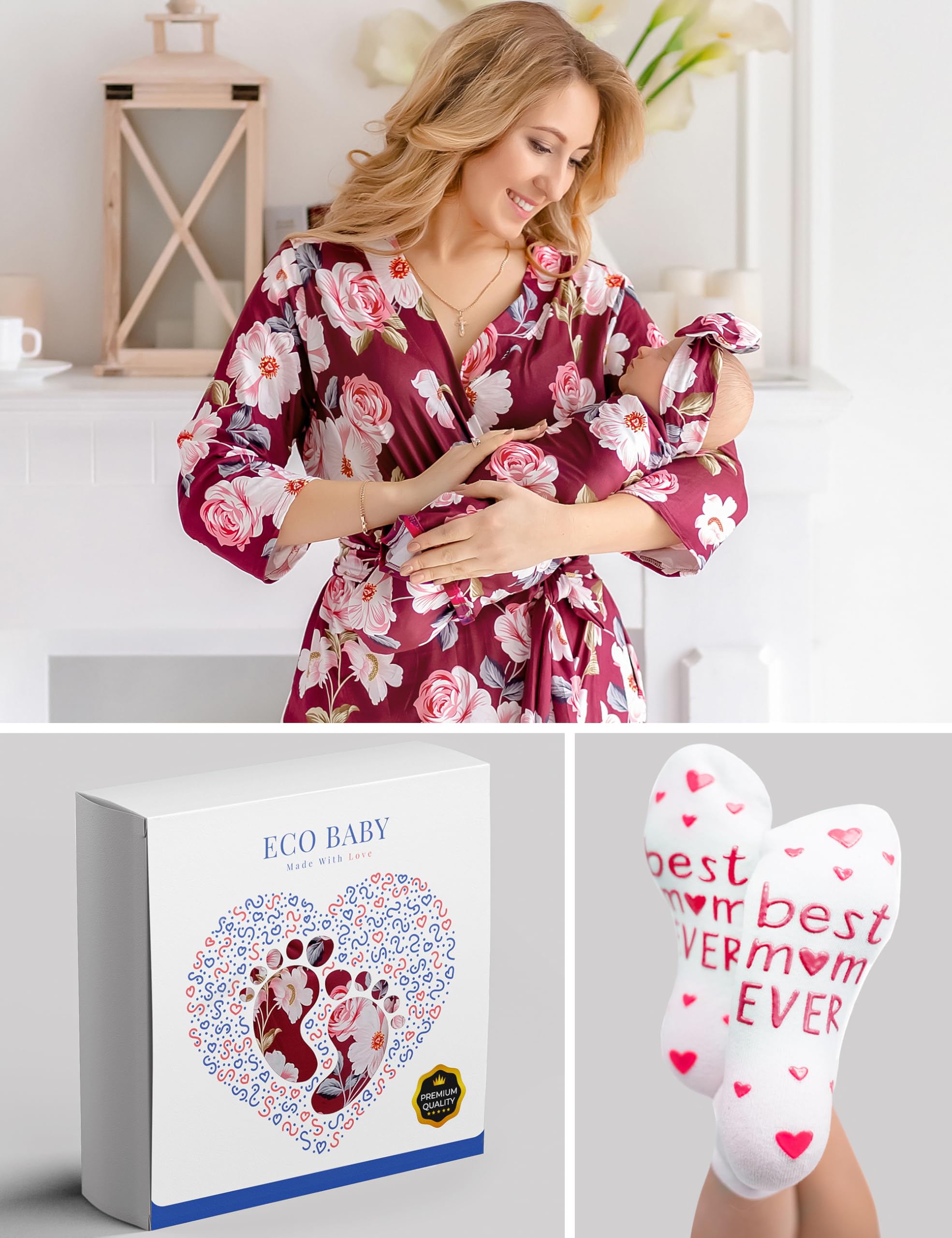 ECO BABY - Conjunto de bata y manta para envolver mamá y mí | Bata de maternidad y conjunto de bebé a juego para niña, niño | Parto hospitalario y parto