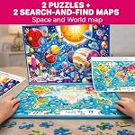 QUOKKA 100 PCS Magnetic Puzzle Book for Kids 3-5 – 2 Puzzles & 2 Spot The Difference Maps – Search and Find Home and Travel Magnetic Activity Book with Visual Guide Board – Space & World Maps