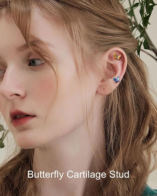 Jewseen Butterfly Helix Tragus Conch Lobe Cartilage Stud Earring 1.2 * 6mm