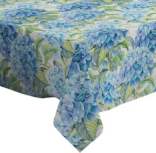 Q-Beans Rectangle Decorative Tablecloth [Size: 60 x 84 inch], Washable and Reusable Table Cloth Cover for Indoor and Outdoor (Hydrangea Watercolor)