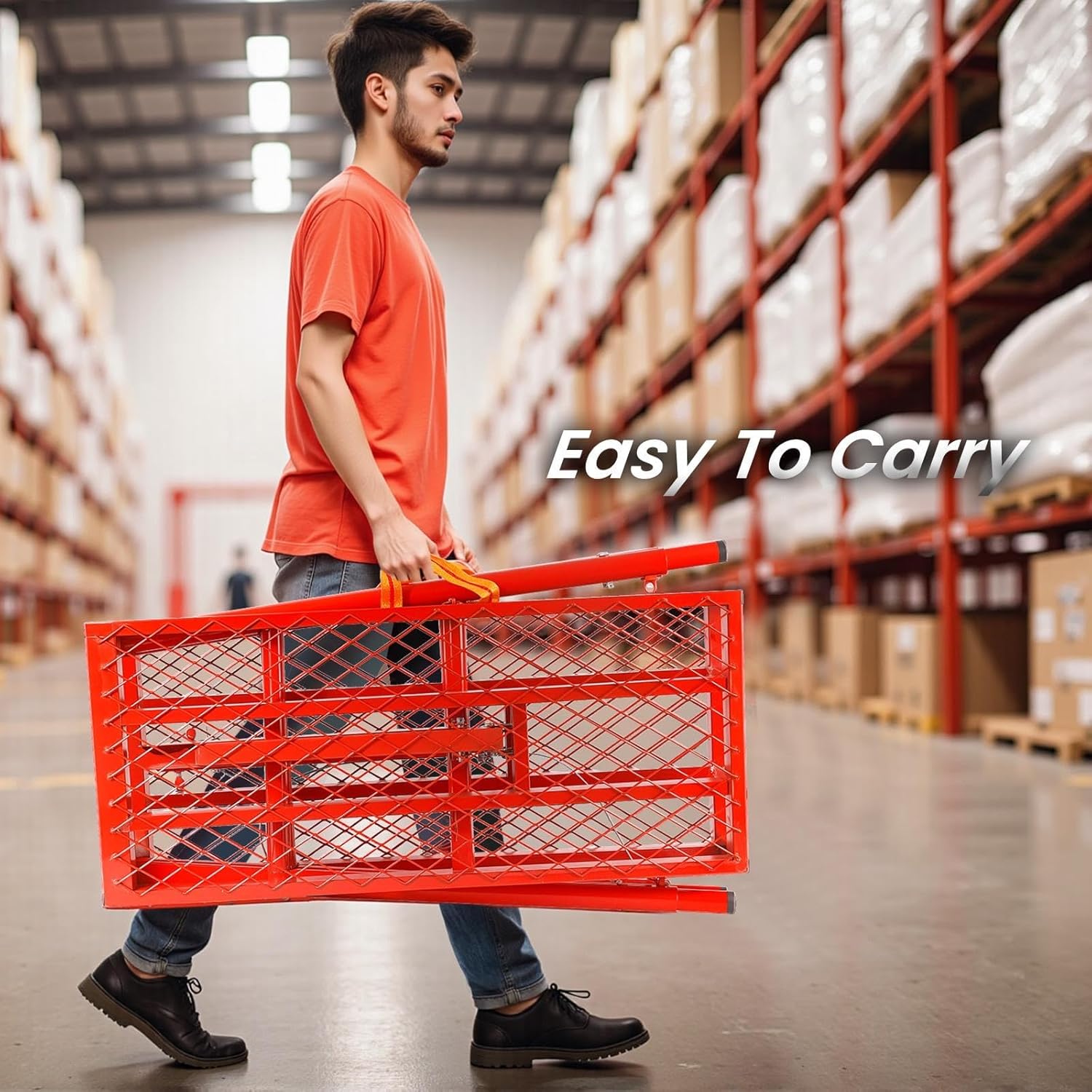 Foldable Scaffolding Platform, 69x20.8x33.8-52.7 Inch Welded Steel Work Platform,1000 Lbs Capacity, Adjustable Height Industrial Step Ladders, Ideal for Construction Sites and Renovations, Red