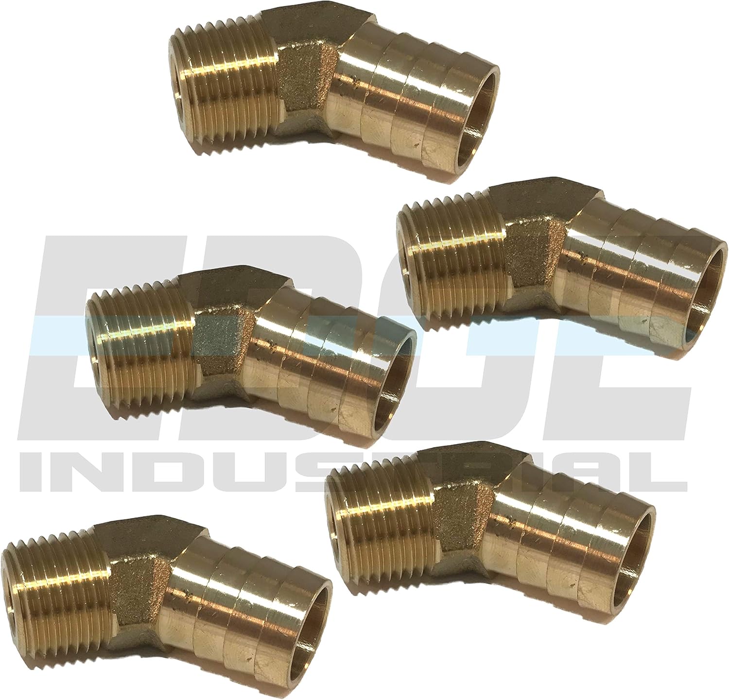 3/4 Hose ID to 1/2 Male NPT MNPT 45 Degree Brass Elbow Fitting Fuel / AIR / Water / Oil / Gas / WOG (Qty 05)