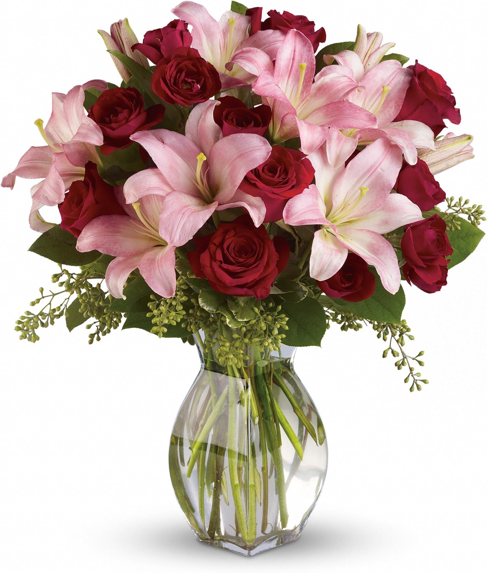 Chicago Flower Co. - Lavish Love Bouquet with Long Stemmed Red Roses and Lillies - Fresh and Hand Delivered