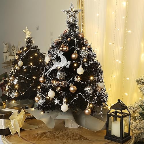 Miniatura 5 de Juegoal Mini árbol de Navidad de Halloween, árbol de Navidad artificial de mesa iluminado de 24 pulgadas2 pies, árbol pequeño iluminado a pilas y