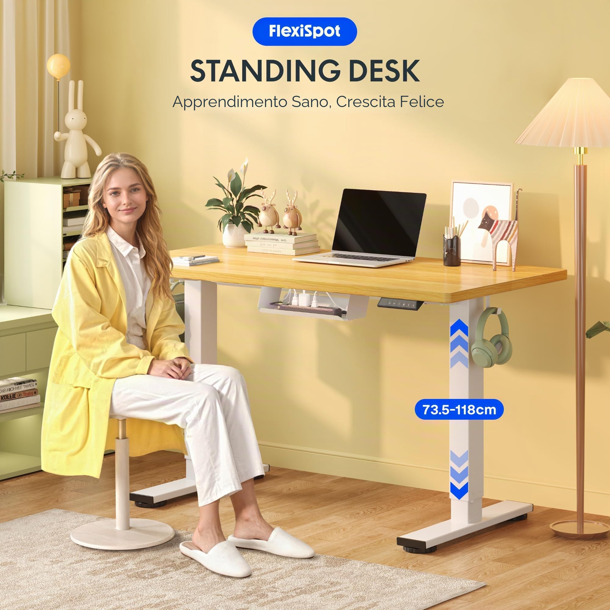 FLEXISPOT Scrivania Regolabile In Altezza Elettrica 100x60cm, Scrivania Regolabile In Altezza A 2 Livelli Con Gancio E Promemoria Seduta-Stand (Acero, Struttura Bianca)