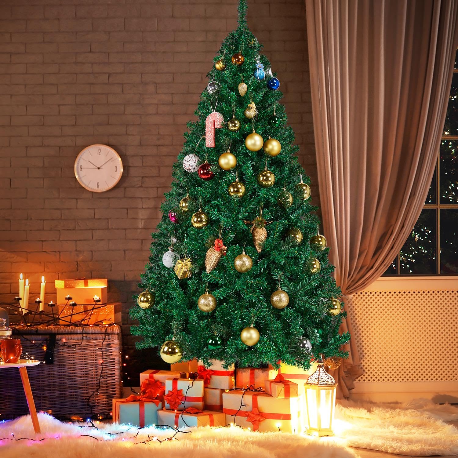 Yaheetech 183cm 1000 Puntas Árbol de Navidad Artificial Grande Adornos Nevados con Soporte Metálico Rama Navideña Decoración de Navidad Familiares para Interior Exterior