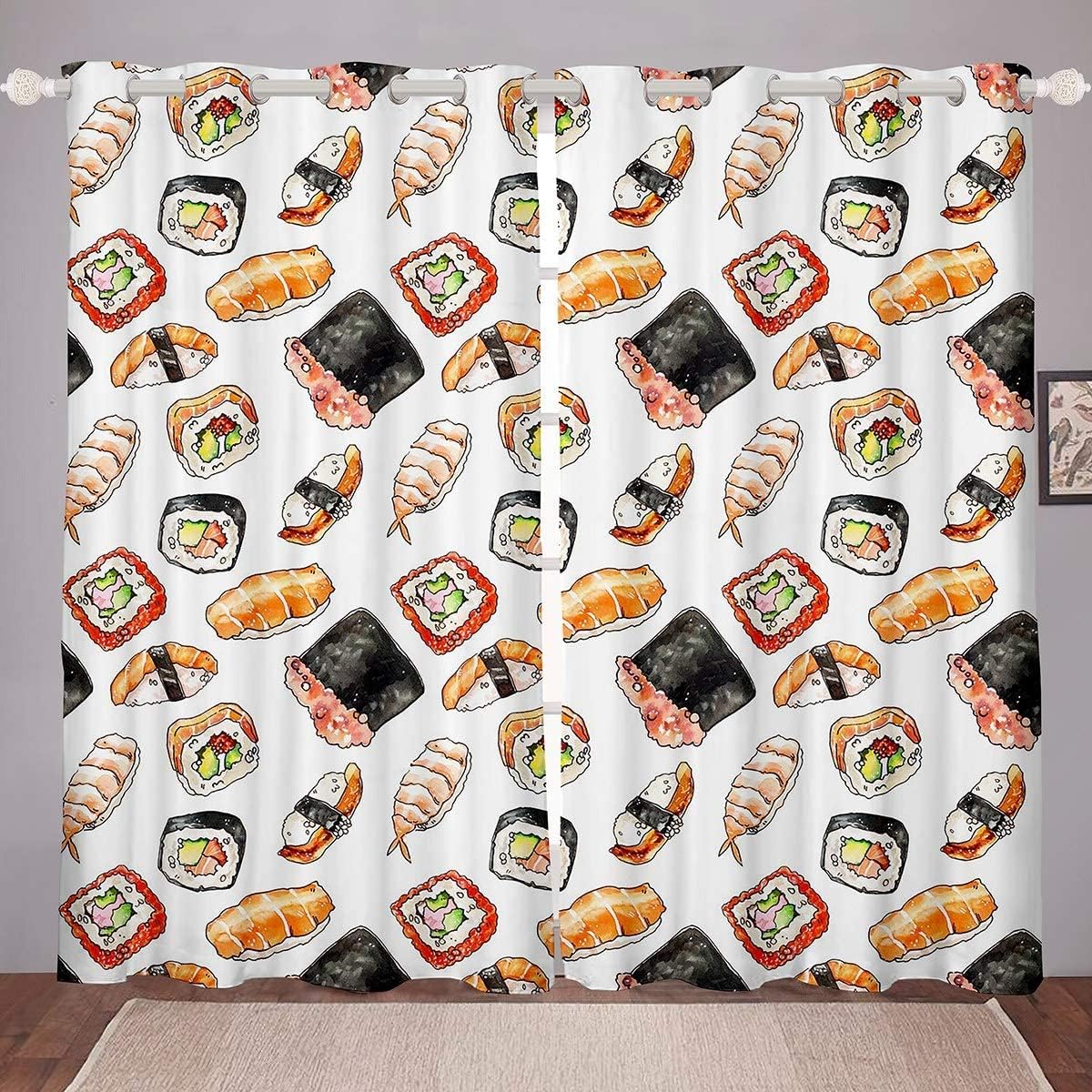 Cortina Dormitorio Sushi Cortinas Termicas Aislantes, Cortinas Salon Modernas Sushi Ojales Cortinas Ventana Habitacion, Visillos Salón 140x260 cm 2 Piezas w6454