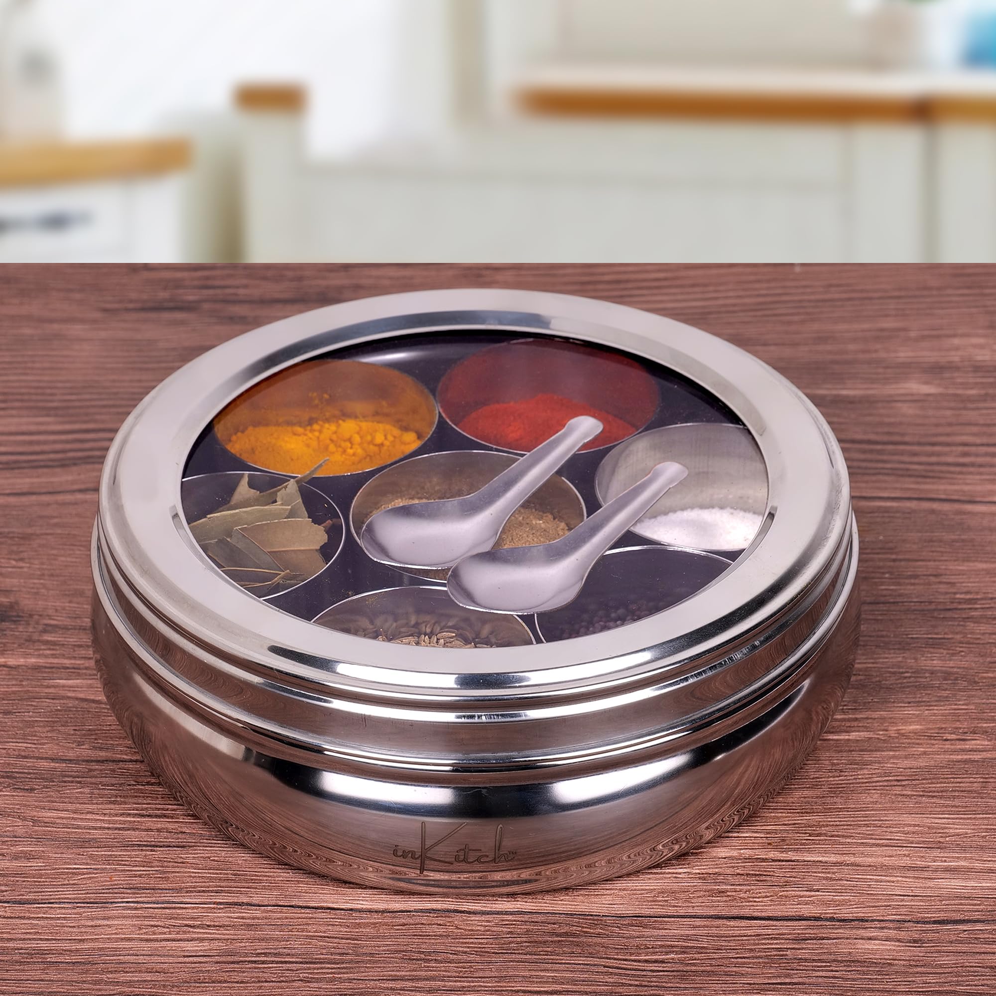 Stainless Steel Spice Box - 7 Containers & Spoon -1