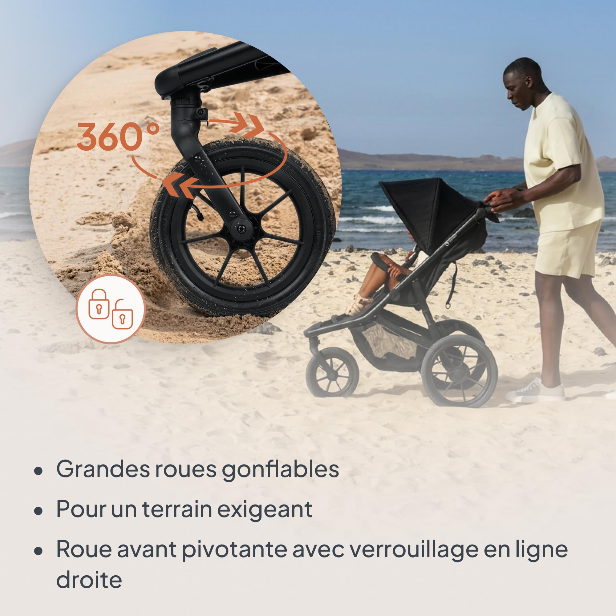 LIONELO AZURA Poussette Bébé de jogging de 6 mois à 22 kg Poussette 3 Roues de jogging Dossier Réglable pour Position Allongée Grandes Roues Gonflables Amortissement Complet Auvent XXL (Grey)