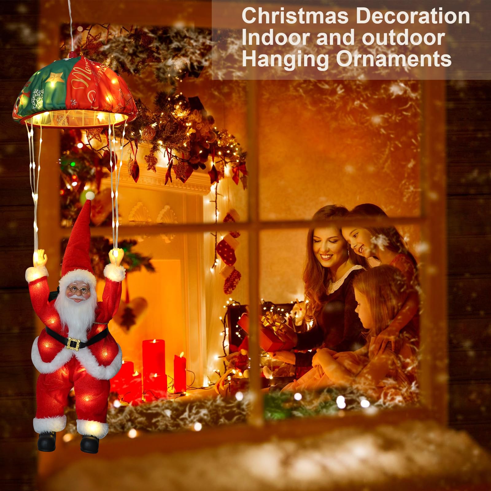 Auting Guirlande Noël LED Parachute Père Noël 8 Modes Minuterie | Fonction mémoire pour conserver le dernier réglage, adaptée aux fenêtres et décorations festives