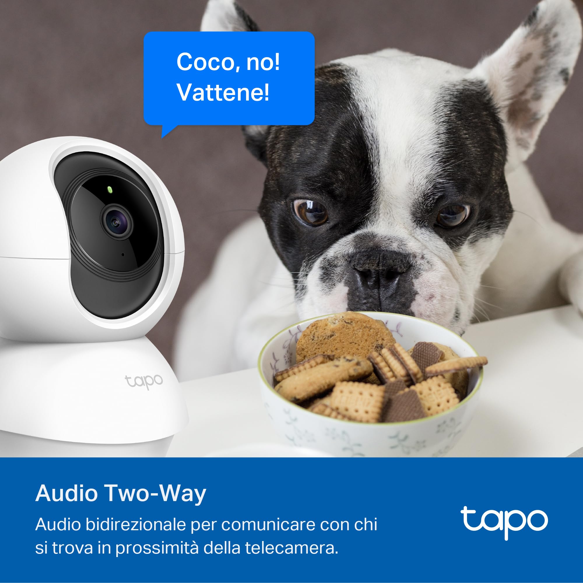 Tapo Telecamera Wi-Fi Interno 2K 3MP, Videocamera Sorveglianza, Visione Notturna, Rilevamento del Pianto del Bambino, Modalità Privacy, Storage su Cloud, MicroSD fino a 512GB, Alexa e Google, C21A