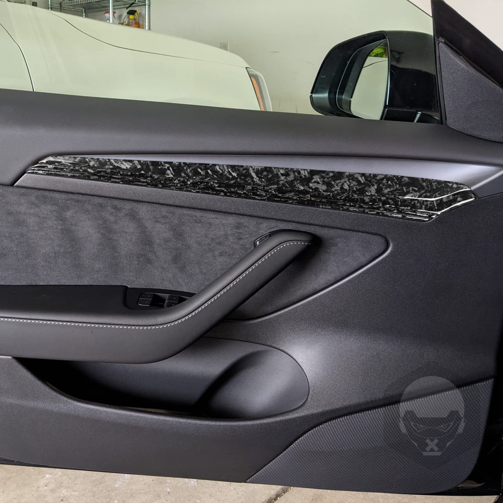 Kompatybilny z Tesla Model Y 2020+ Model 3 2017-2022 kuty panel wewnętrzny z włókna węglowego pasek dekoracyjny akcesoria do wnętrza samochodu naklejka (kolor: czarny)
