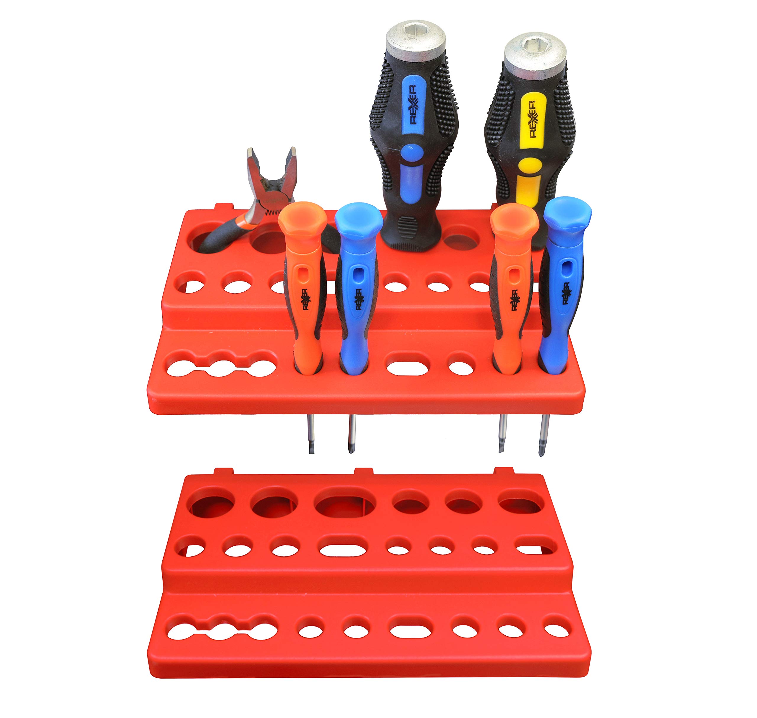 REXXER Werkzeugwand mit Sichtlagerboxen – 6 Paneele, 113 Teile | 1728 x 780 mm, Werkzeughalter und Sichtlagerboxen, modulares Ordnungssystem für Werkstatt, Garage und Keller