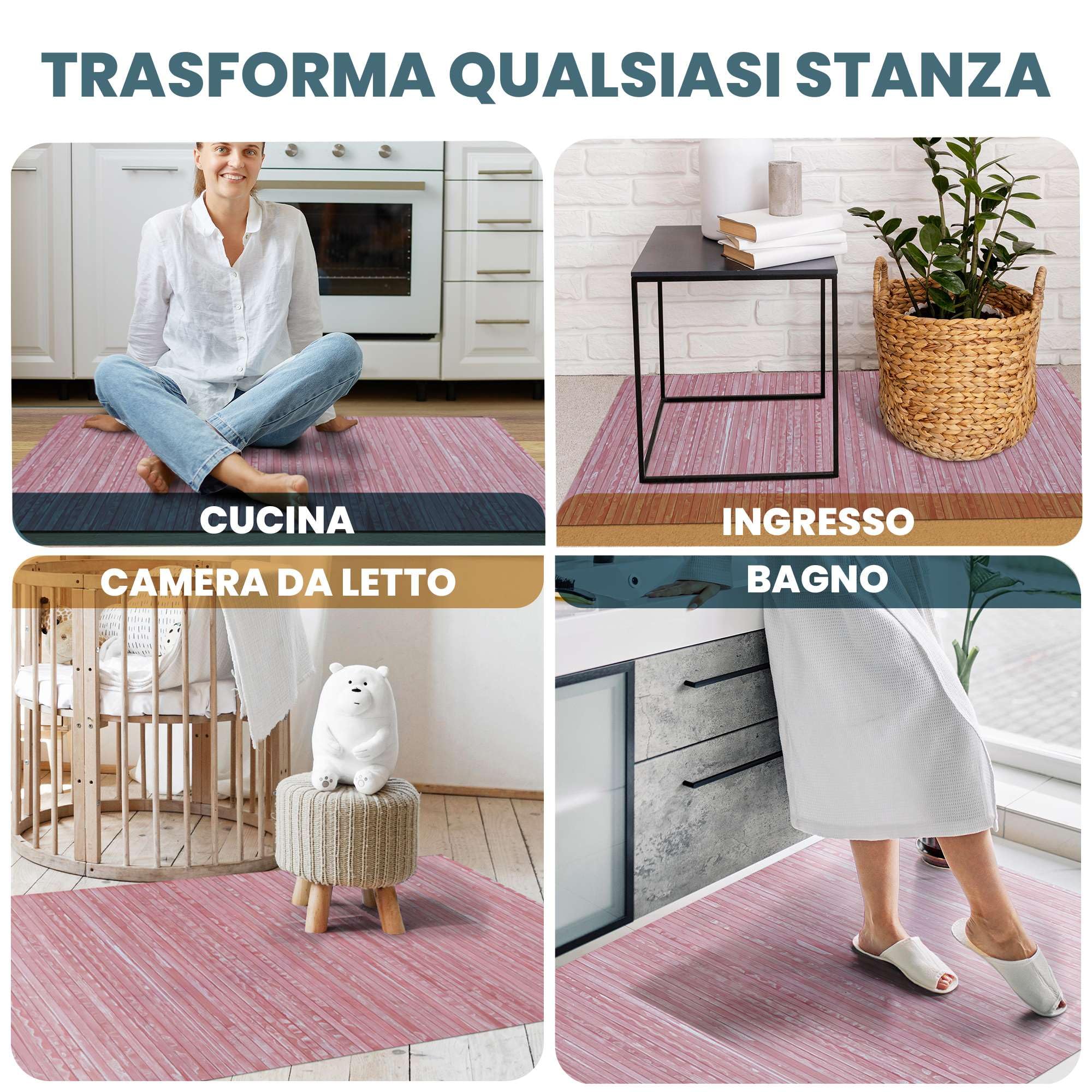CosìCasa Tapis Cuisine Devant Evier Lavable Bambou - Tapis Long en Bois - Tapis De Bain Bois Antidérapant - Salle De Bain, Caillebotis Douche Extérieure, Bleu Mirtillo, 50X140