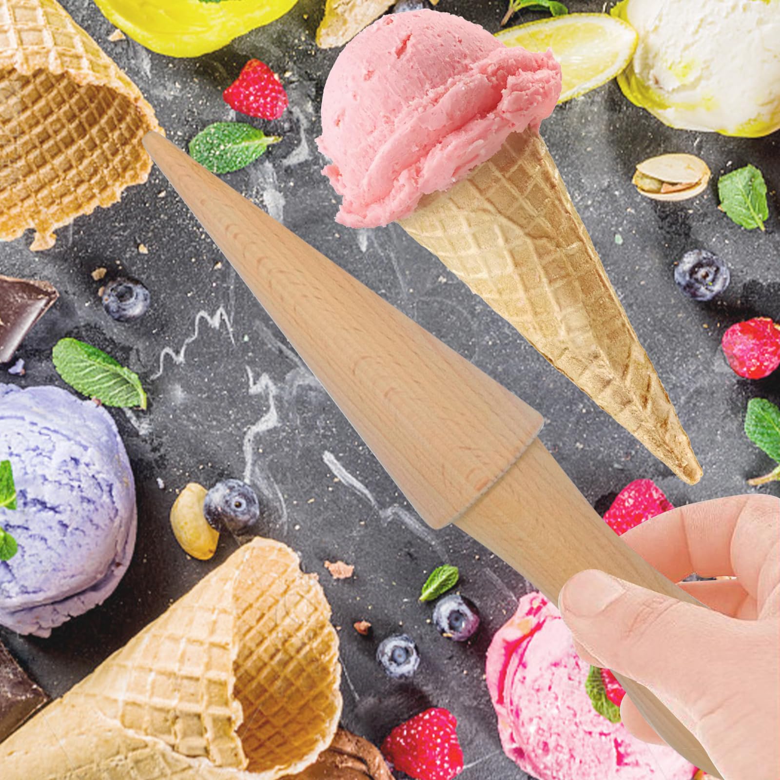 2 moldes de cono de helado, moldes de madera reutilizables para cuernos de crema, conos de gofre, rodillo de pizzela, rollo de huevo, molde para cocina, cocina y horneado 5